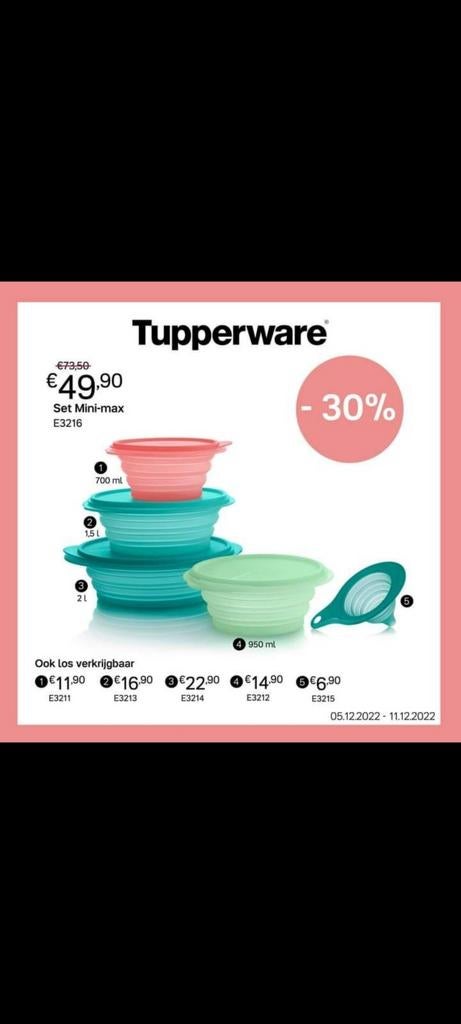 Nieuwe mini max set van tupperware, Enlèvement ou Envoi, Neuf