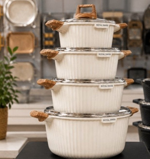 8-delige Pannenset – 4 Kookpotten met Glazen Deksel, Inox, Nieuw, Pannenset, Ophalen of Verzenden