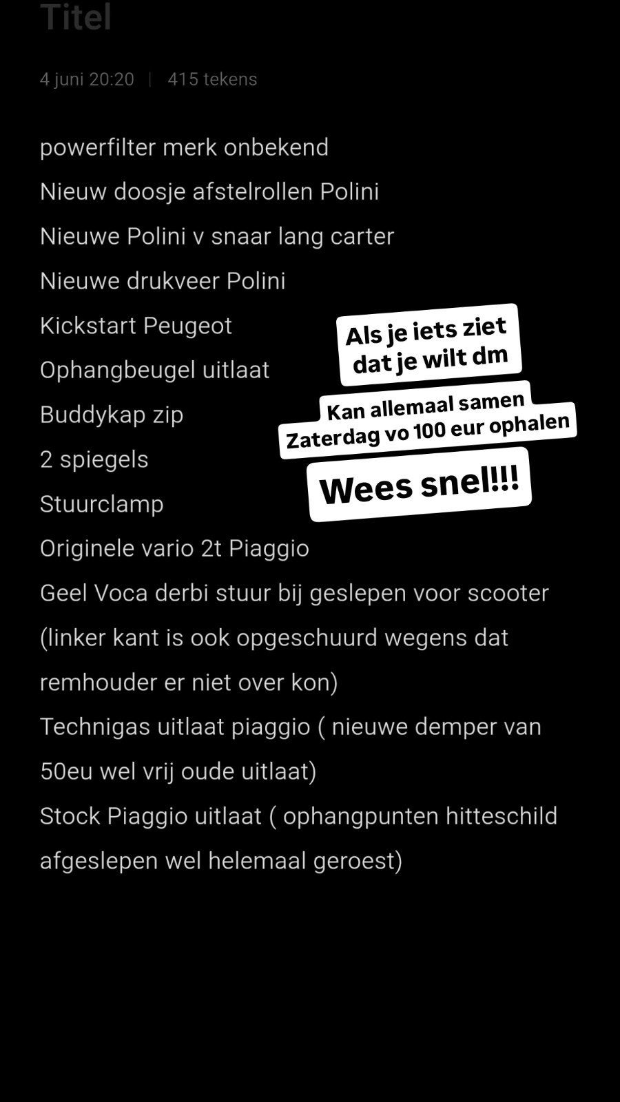 Piaggio/Polini/2takt onderdelen, Fietsen en Brommers, Ophalen