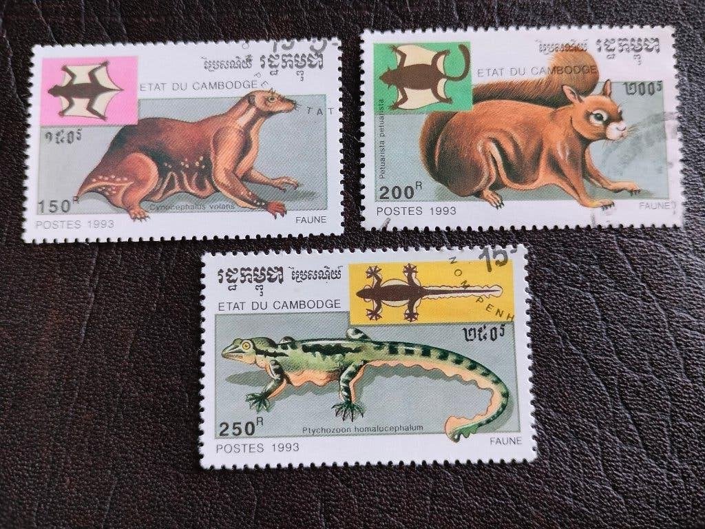 Cambodja 1993 - vliegende wilde dieren (geen vogels), Verzenden, Gestempeld, Zuidoost-Azië