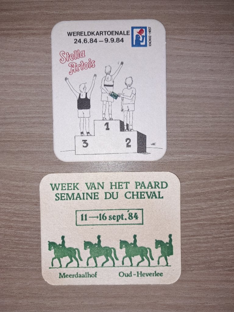 Bierviltje stella artois R/V - week van het paard 1984, Ophalen of Verzenden, Zo goed als nieuw, Viltje(s), Stella Artois
