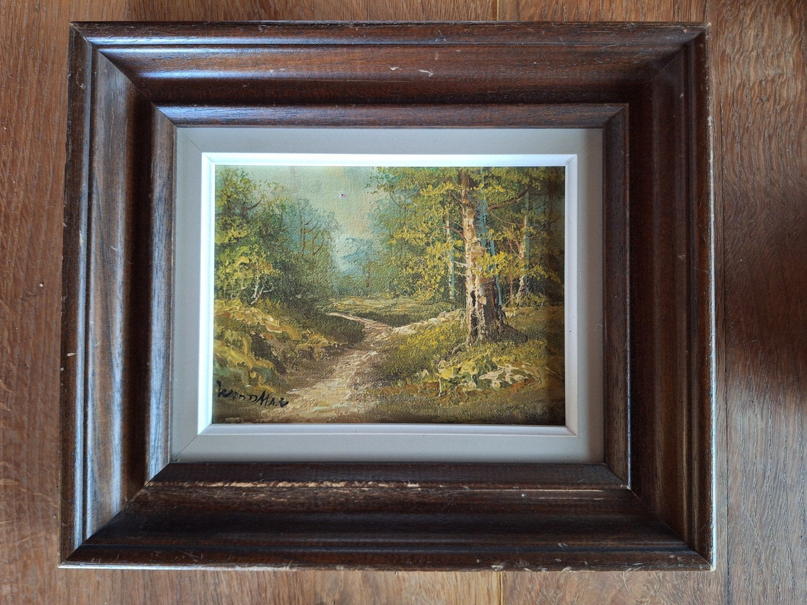 Woodman klein schilderij, Antiek en Kunst, Ophalen, Gesigneerd