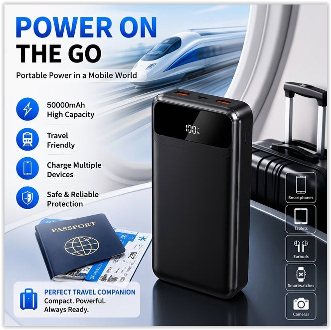 50000mAh draagbare powerbank met hoog vermogen, 66W, Télécoms, Batteries externes, Neuf, Enlèvement ou Envoi