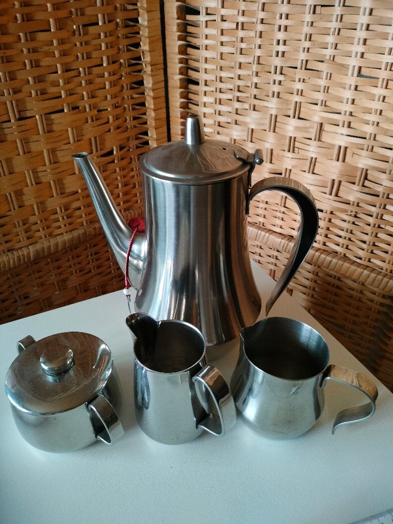 koffie servies pot melkkan suikerpot room inox vintage, Ophalen of Verzenden, Zo goed als nieuw, Vintage