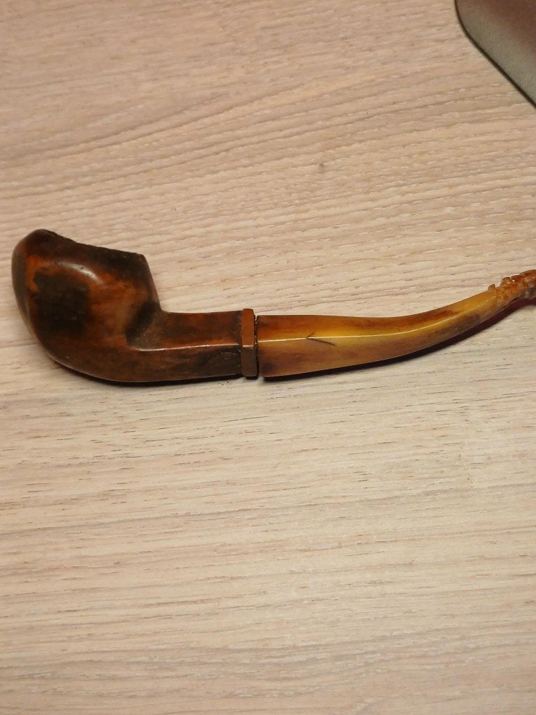 Ancienne pipe à tabac en bois et tuyau en corne, Envoi, Utilisé, Autres types
