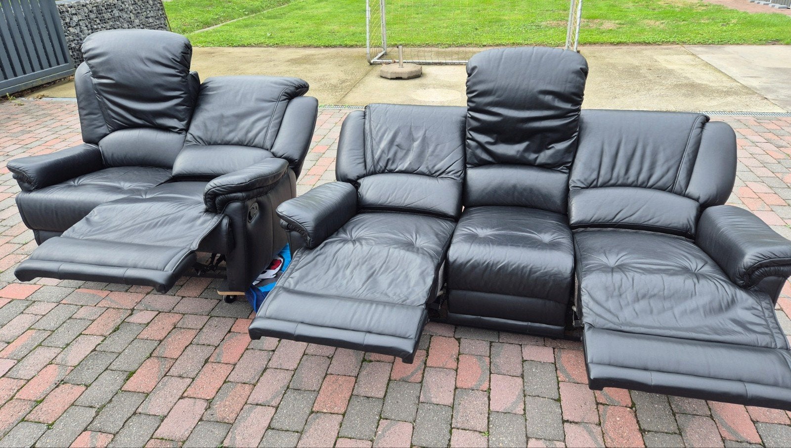 Lederen 2 en 3 zit met relaxfunctie., Ophalen, Gebruikt, Driepersoons, Leer