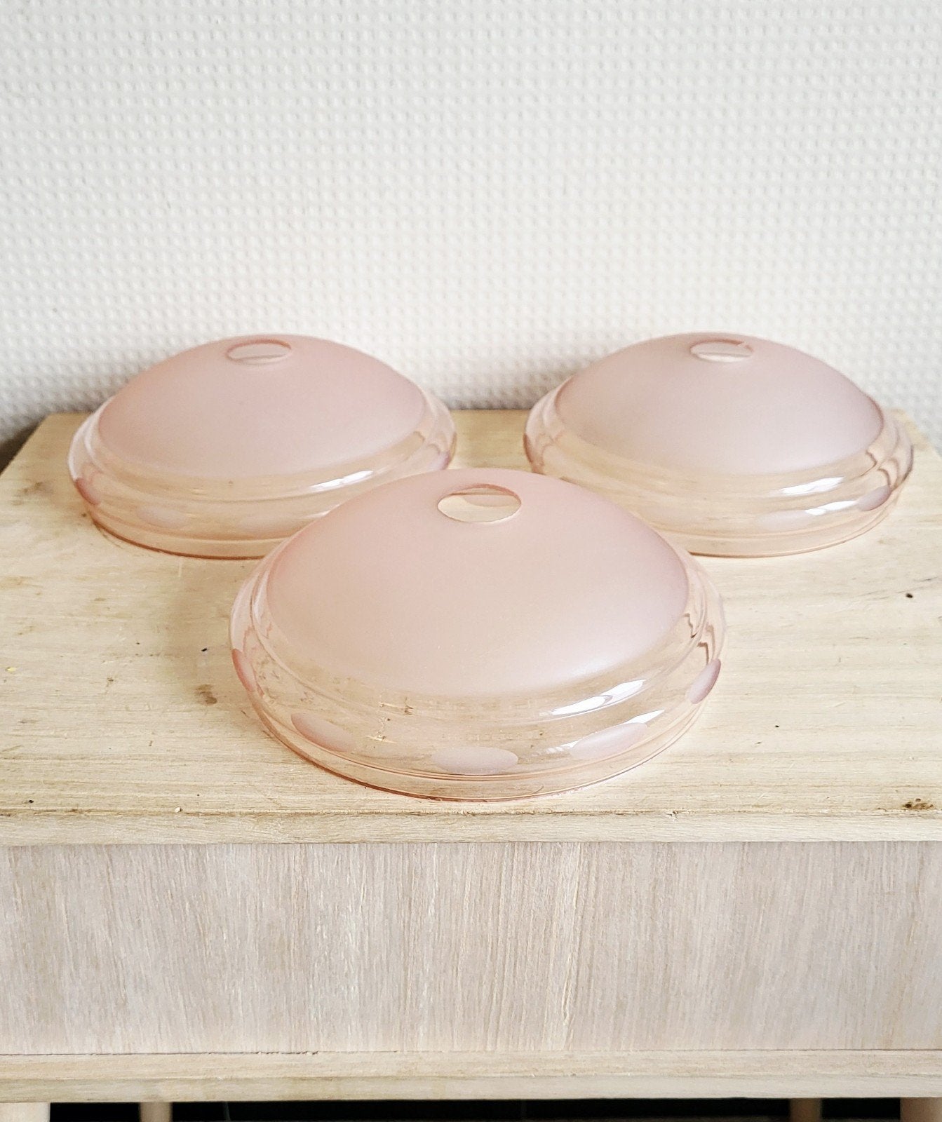 Set v 3 vintage art deco roze opaline glazen lampenkapjes!, Enlèvement ou Envoi