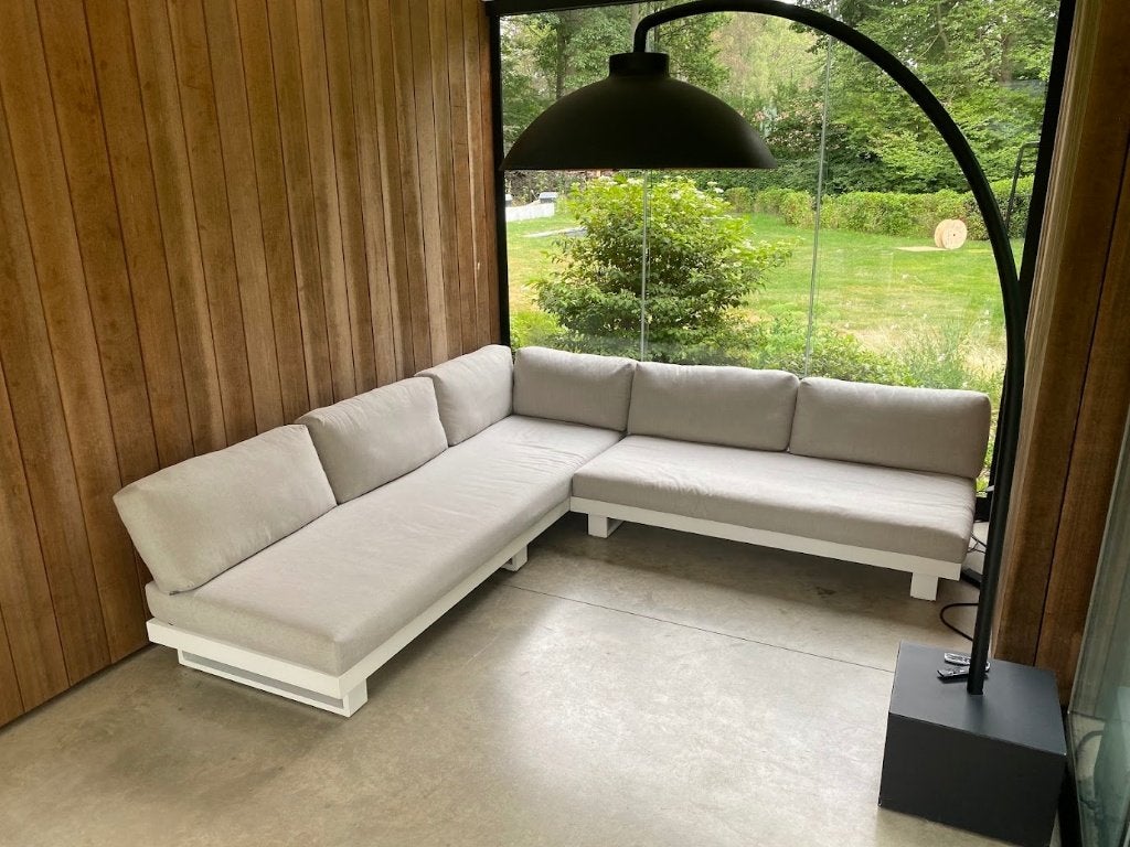Fano lounge wit met licht grijze kussens (Jati & Kebon), Tuin en Terras, Ophalen, Aluminium, Zo goed als nieuw, Loungeset