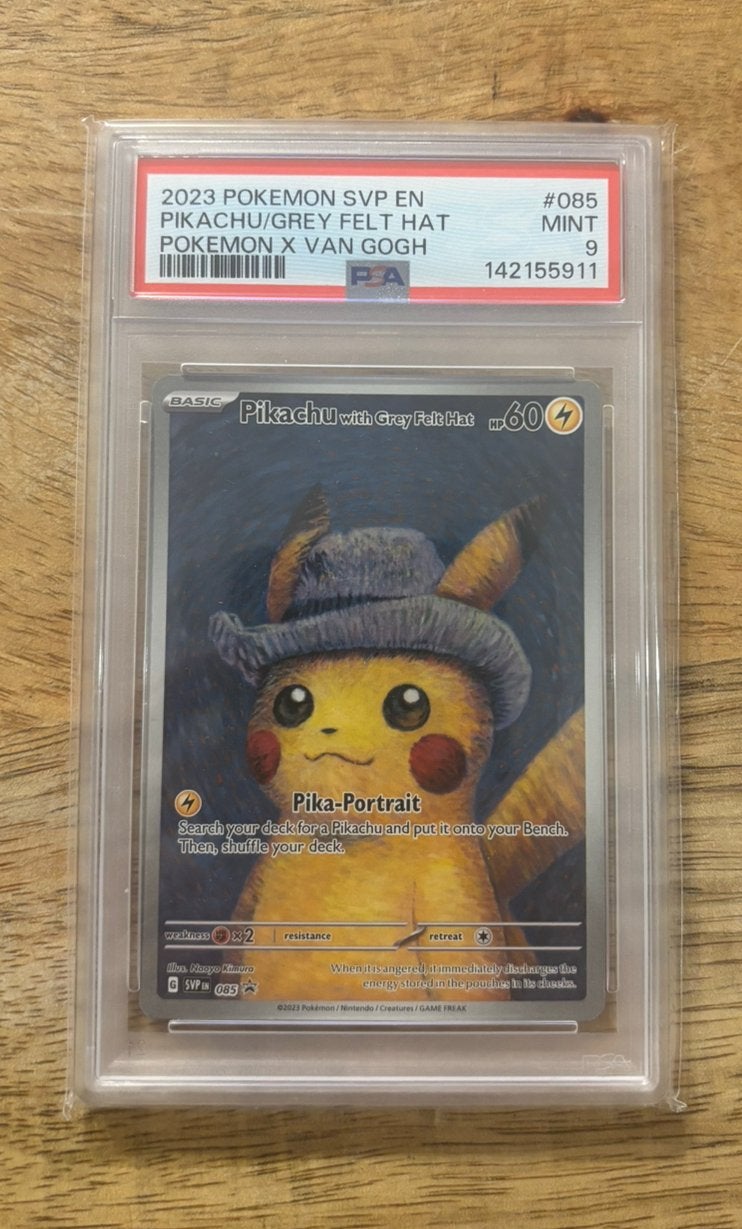 Pikachu grey felt hat psa 9 - van gogh, Ophalen of Verzenden, Zo goed als nieuw, Losse kaart, Foil