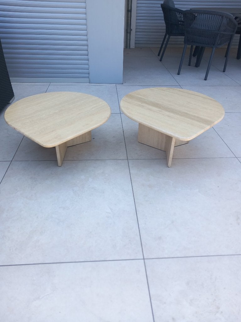 2 travertin salontafel  / bijzettafel, Ophalen of Verzenden