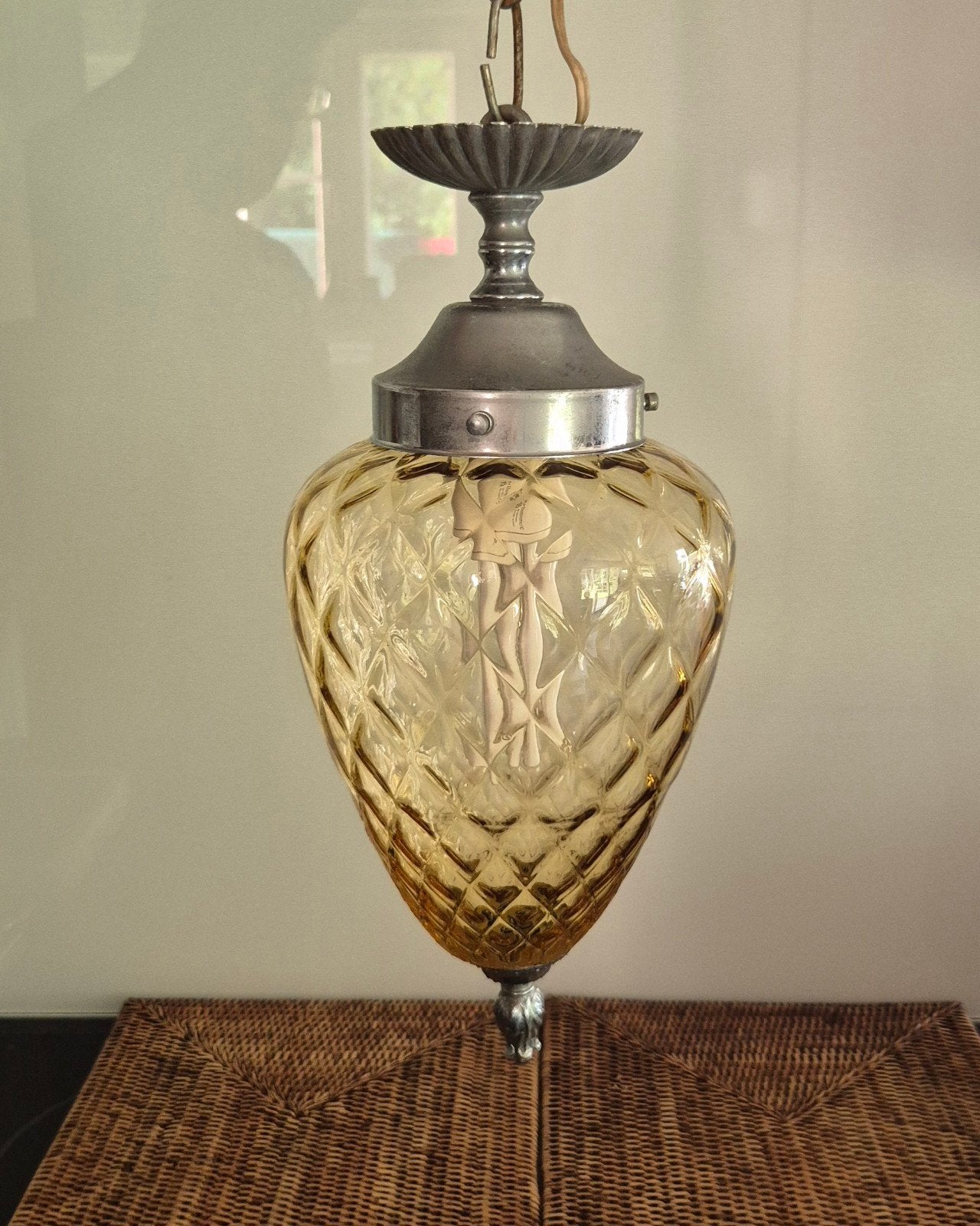 Lampe suspendue vintage ananas/ananas en verre ambré, Antiquités & Art, Enlèvement