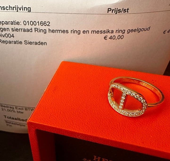 Bague Hermès contour pavé 0,21 crt t 56 repolie joallier, Or, Comme neuf, Or, Enlèvement