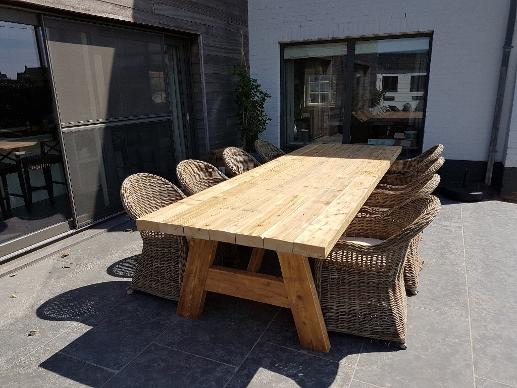 Picknicktafel tuintafel balken sloophout of hardhout op maat, Ophalen, Nieuw, Rechthoekig, Hout