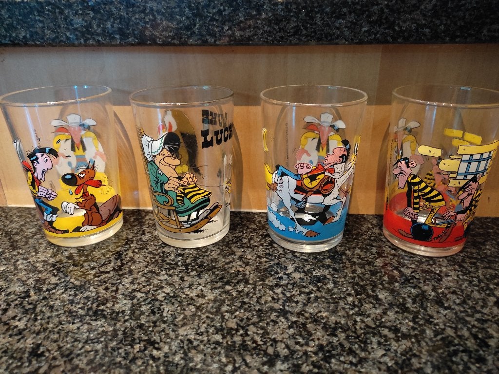 4 verres Lucky Luke (vente à la pièce ou en lot)., Enlèvement ou Envoi, Autres personnages, Neuf, Ustensile