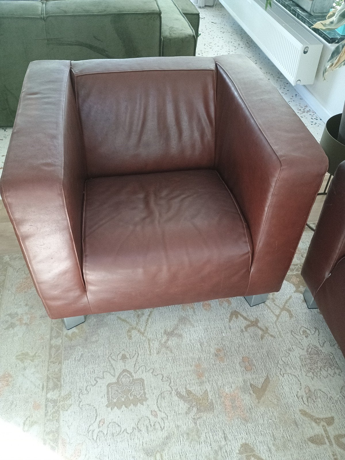 bruin lederen fauteuil, Ophalen, Gebruikt, Eenpersoons, Leer
