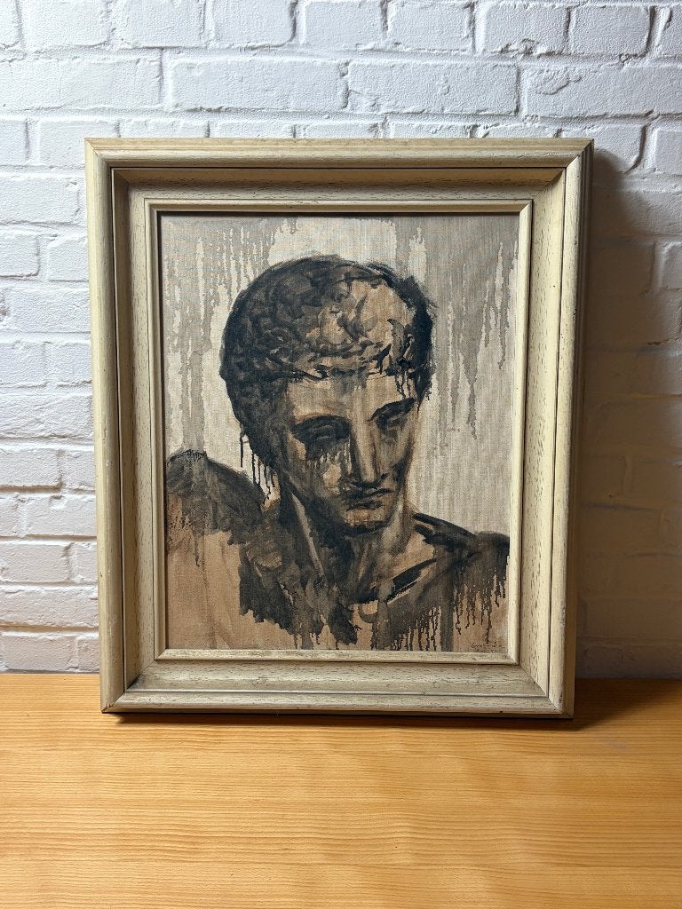 Schilderij klassieke buste in houten kwaliteitslijst (1991), Enlèvement ou Envoi, Vintage, Autres sujets, Toile