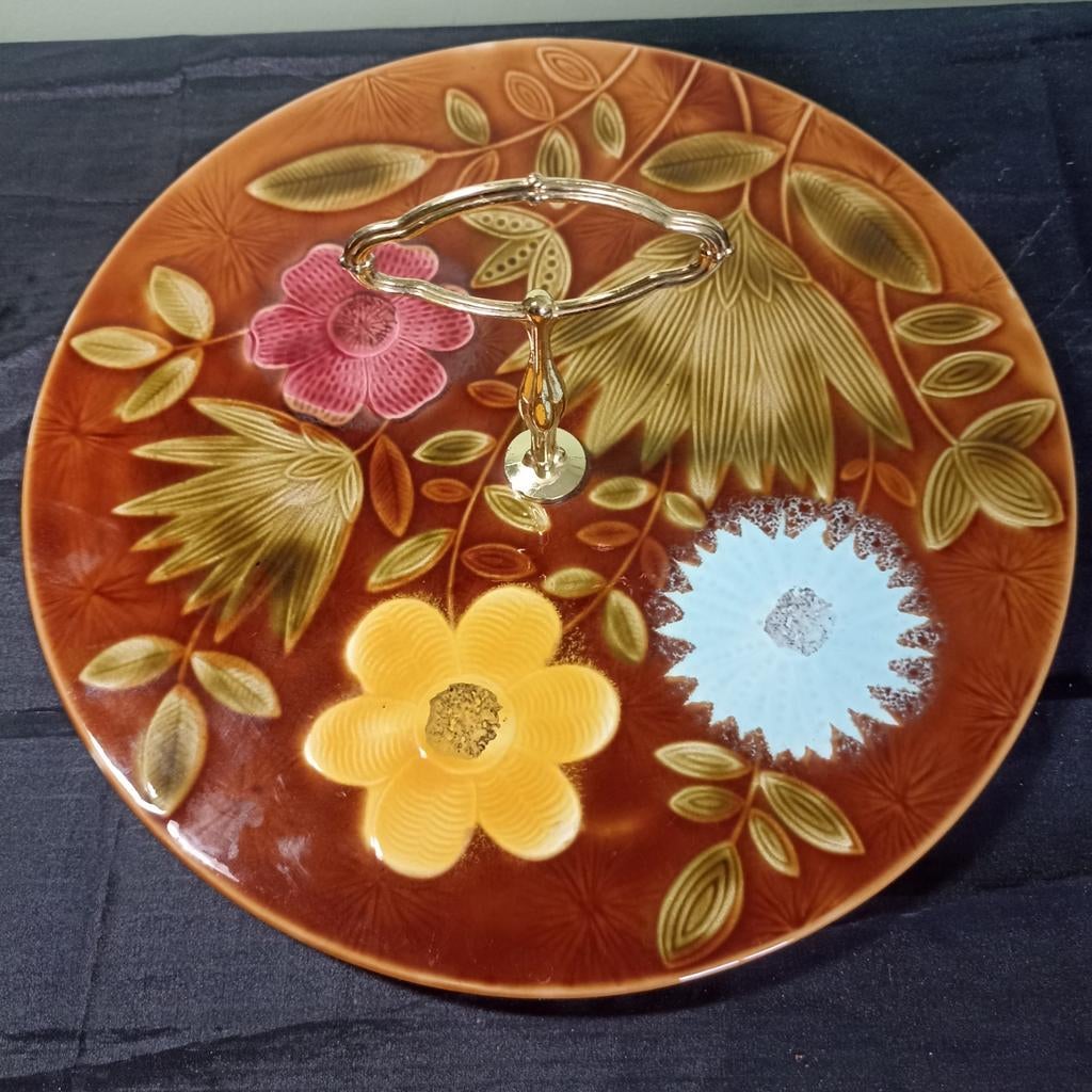 XL Vintage Sarreguemines Majolica Serveerplateau – 32 cm – F, Antiek en Kunst, Ophalen of Verzenden