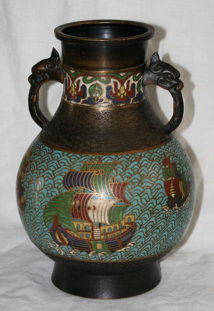 Bronze Vaas cloissonne Japan 31 cm, Antiek en Kunst, Antiek | Vazen, Ophalen of Verzenden