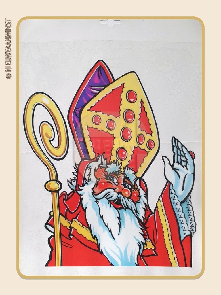 Sinterklaas raamsticker XL-formaat - rood/geel - 42x30cm, Divers, Envoi, Neuf