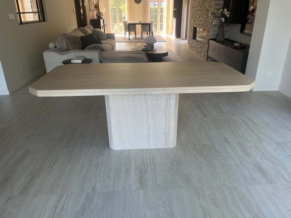 Travertin eettafel 180x90x74 prachtige staat, Huis en Inrichting, Ophalen of Verzenden