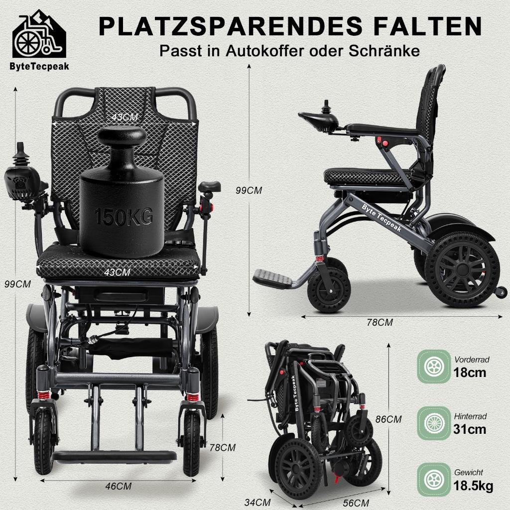 ByteTecpeak D14 elektrische rolstoel, Diversen, Rolstoelen, Ophalen, Inklapbaar, Zo goed als nieuw, Elektrische rolstoel