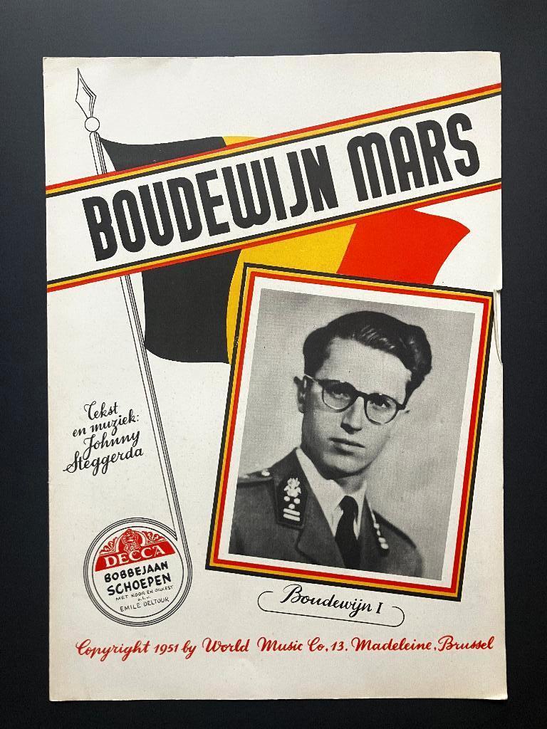 "Boudewijn Mars" 1951 troonsbestijging Koning Boudewijn BXL, Verzamelen, Retro, Ophalen