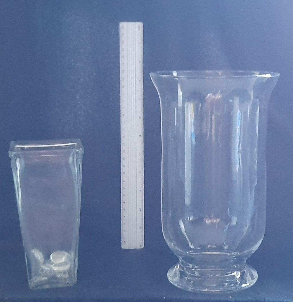 2 Glazen vazen, Huis en Inrichting, Woonaccessoires | Vazen, Ophalen, Transparant, 25 cm, Glas