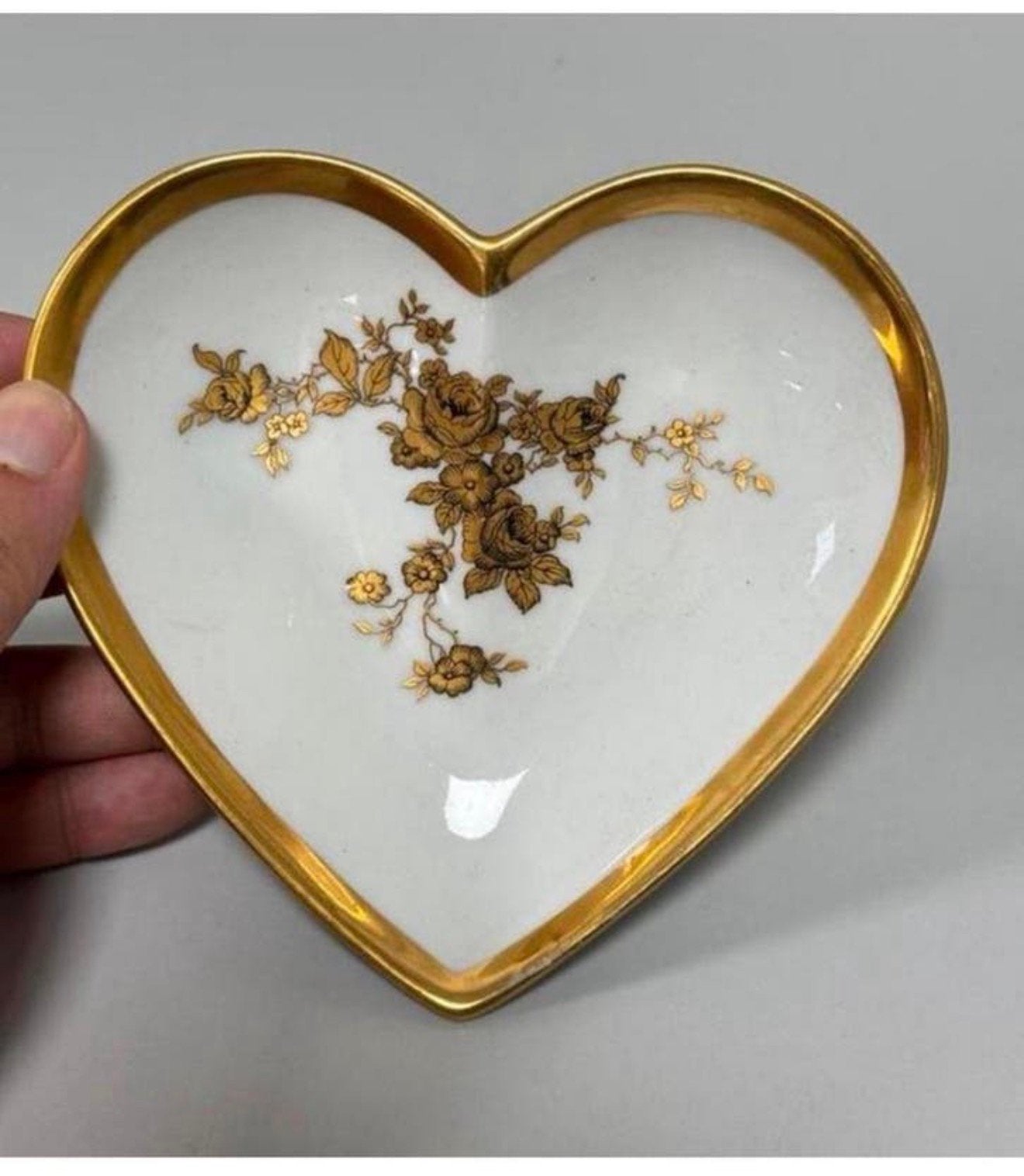 Antiek Hartjes schotel porselein 22-karaats verguld bloemen, Antiek en Kunst, Ophalen of Verzenden
