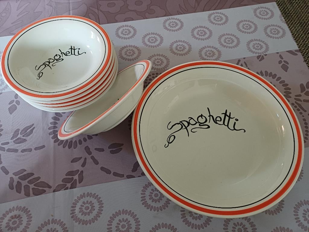 7-delig spaghetti-servies Ceramica Quadrifoglio, Huis en Inrichting, Keuken | Potten en Pannen, Ophalen, Zo goed als nieuw, Overige materialen