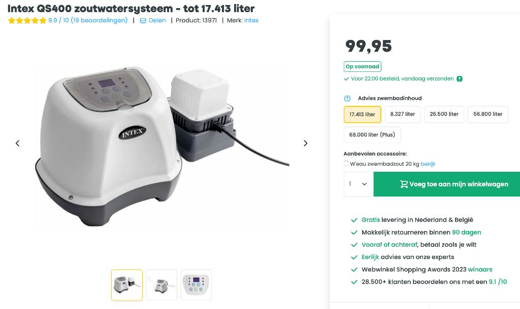 Zoutwatersysteem Intex, Ophalen, Gebruikt, Overige typen