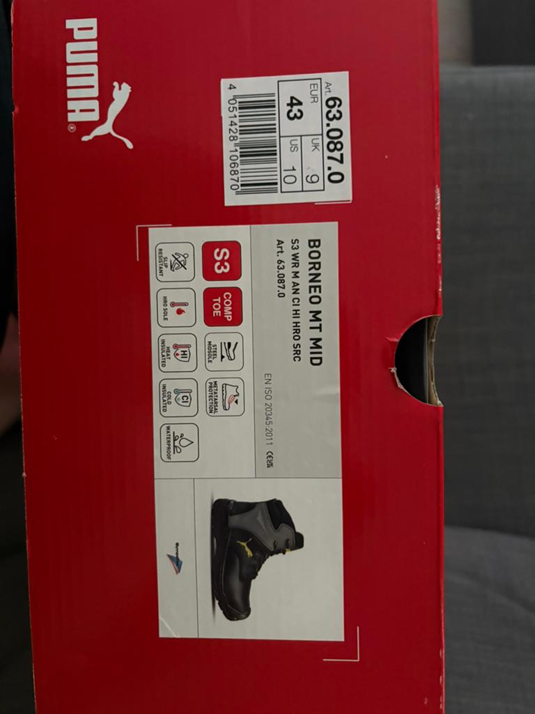 Puma Borneo S3 werkschoenen maat 43, Doe-het-zelf en Bouw, Adembescherming, Ophalen, Nieuw