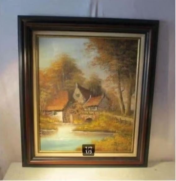 Œuvre magnifiquement peinte « Moulin à eau près de la forêt , Enlèvement ou Envoi, Paysage, Toile, Signé