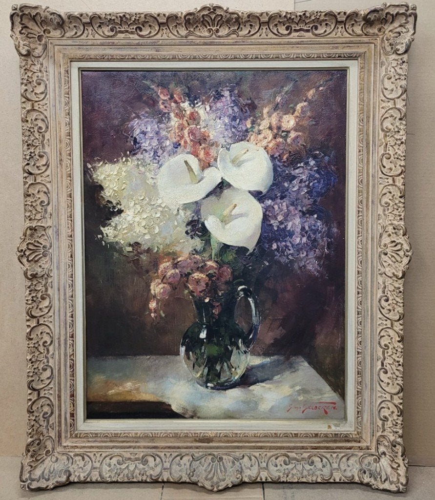 Simon VAN GELDEREN, boeket met aronskelken, Antiquités & Art, Art | Peinture | Classique, Peinture à l'huile, Toile, Signé, Peint à la main