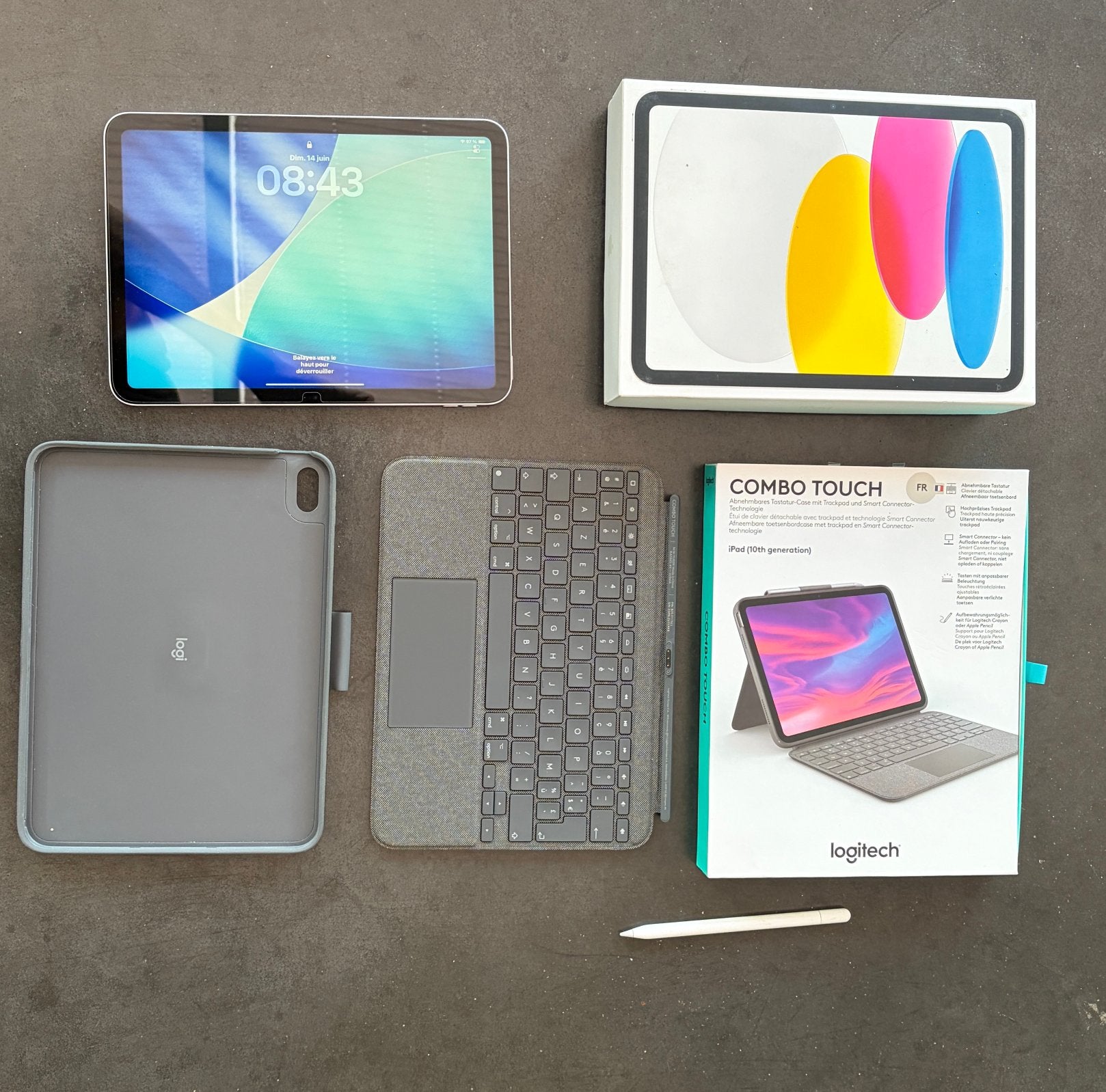 Pack iPad10-2022 64 Go -Argent+Clavier Logitech+Apple Pencil, Computers en Software, Apple iPads, Apple iPad, Zo goed als nieuw