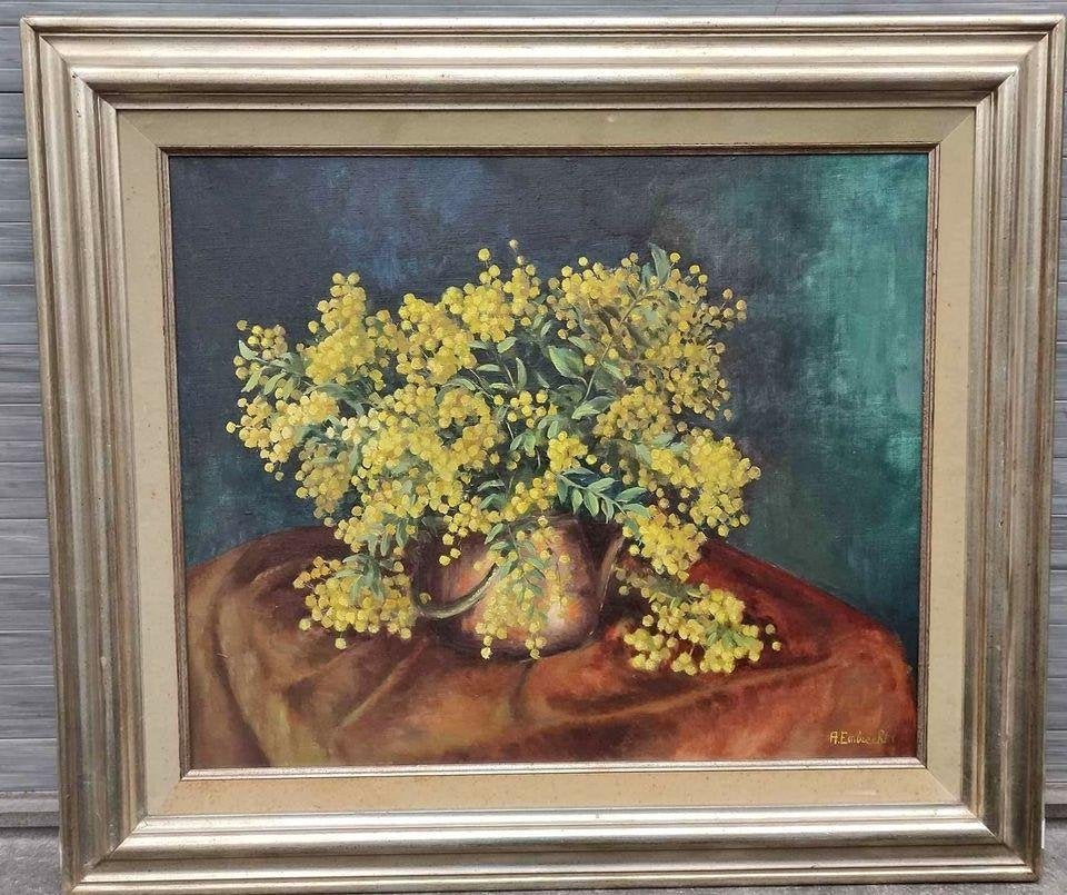 huile sur toile fleurs signe albert embrechts, Antiquités & Art, Art | Peinture | Classique, Fleurs, Toile, Enlèvement ou Envoi