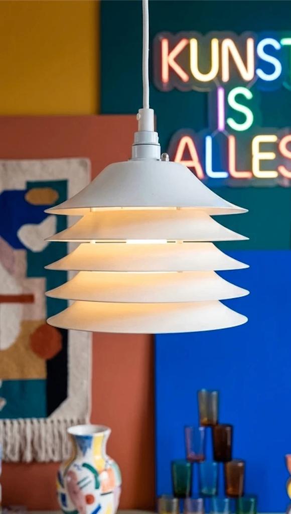 Vintage Deense designlamp in wit gelaagd metaal, Ophalen, Gebruikt, Metaal, Minder dan 50 cm