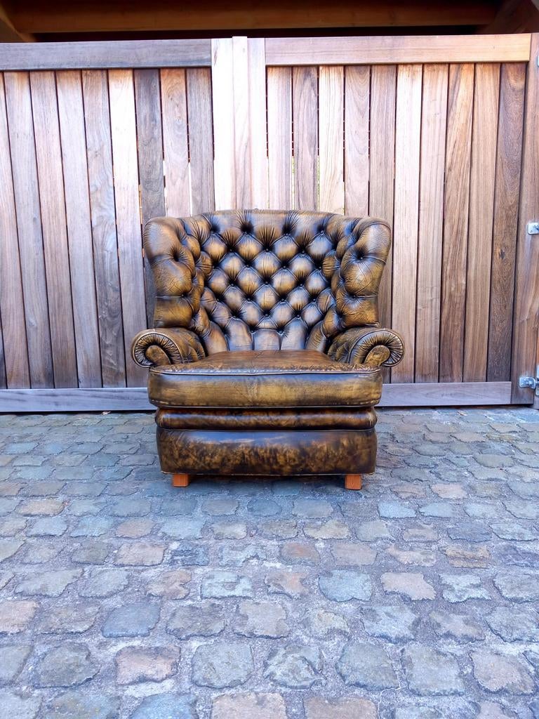 Prachtige lederen chesterfield fauteuil, Huis en Inrichting, Fauteuils, Ophalen