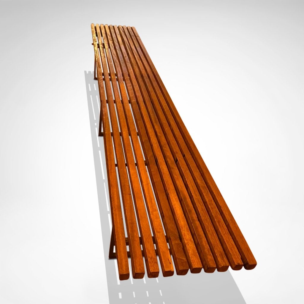 Lattenbank Harry Bertoia stijl | eiken en metaal | 270 cm, Ophalen, Gebruikt, Hout