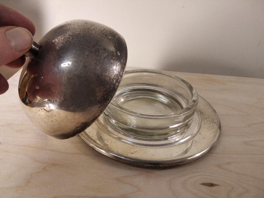 Petit beurrier rond en métal argenté - Vintage, Enlèvement ou Envoi, Argent