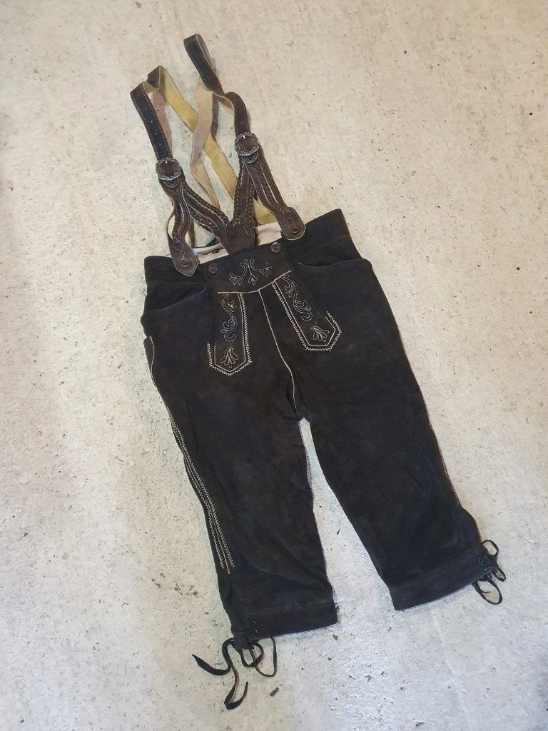 Donkerbruine Lederhose Dames - breedte 40cm, Taille 38/40 (M), Enlèvement ou Envoi, Comme neuf, Brun