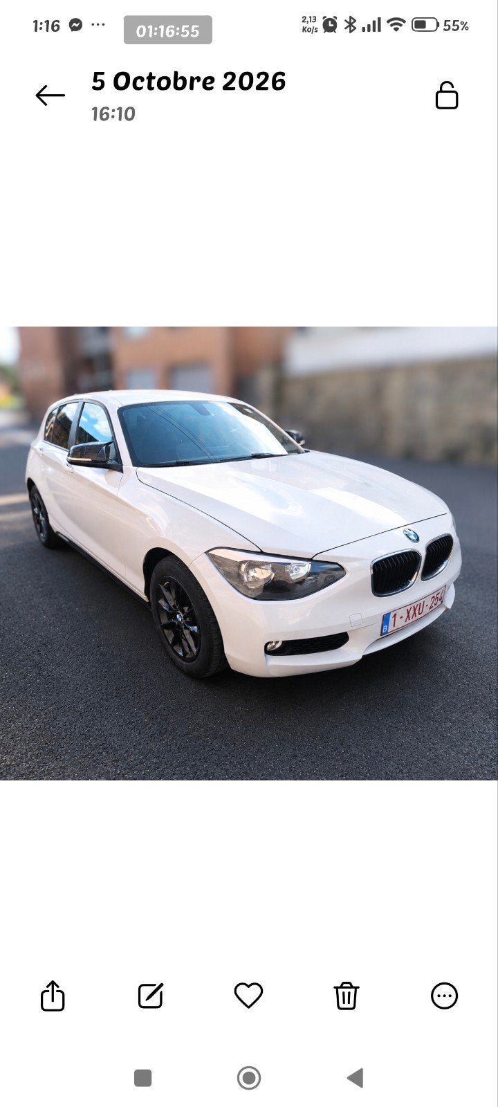 bmw 114D  serie 1 de 2013, Auto's, Euro 5, 1 Reeks, Wit, Leder