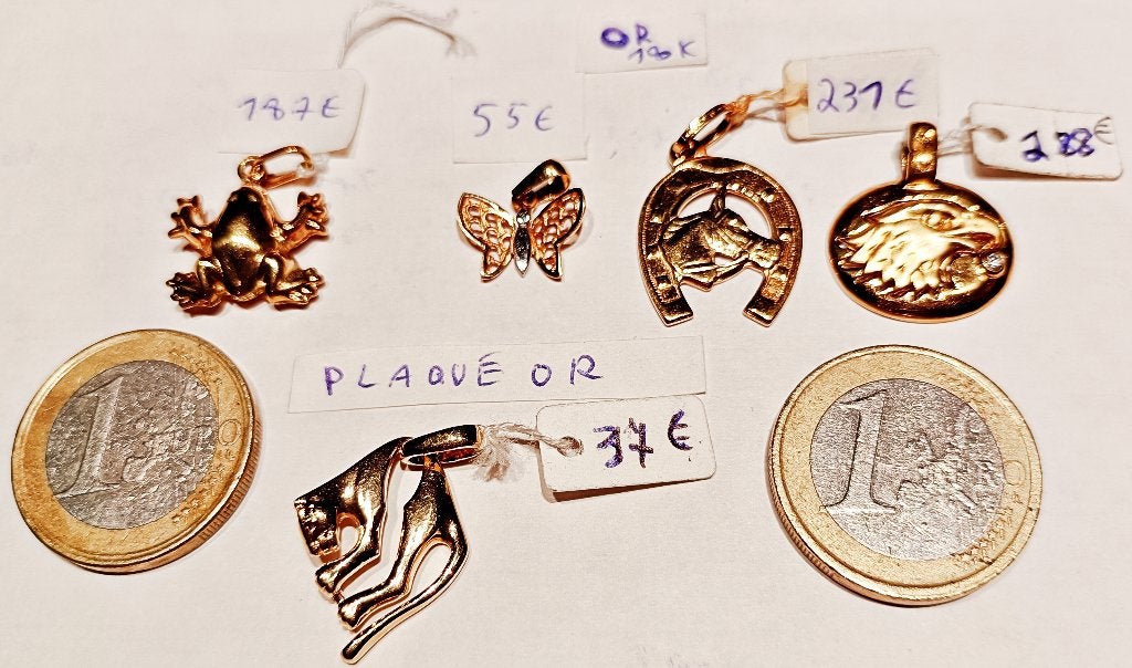 Pendentif grenouille, papil., cheval, aigle, panthère or 18K, Nieuw, Ophalen of Verzenden, Goud, Goud