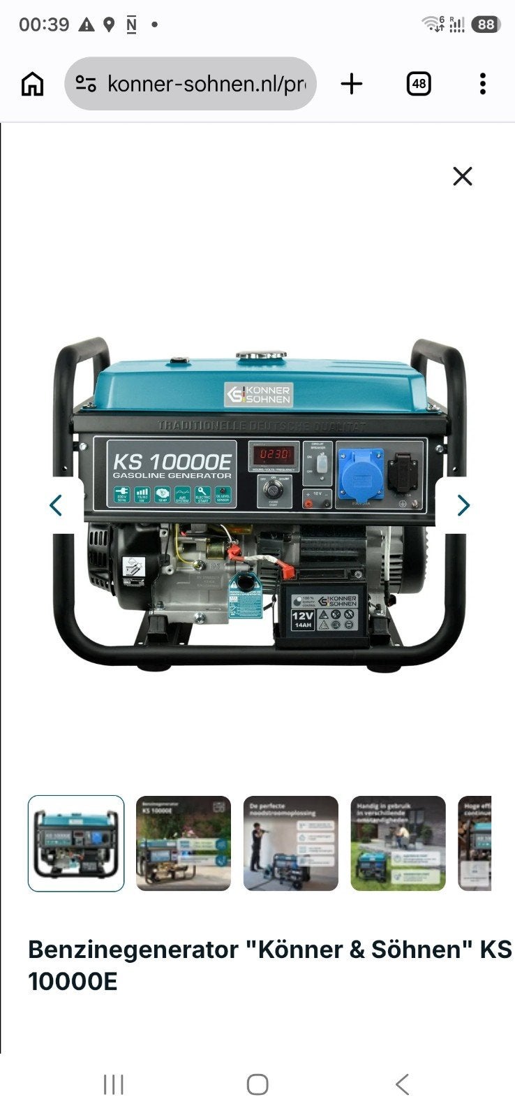 Nieuw in doos: Könner & Söhnen KS 10000E G generator (LPG /, Ophalen, Nieuw, 600 watt of meer, Overige typen