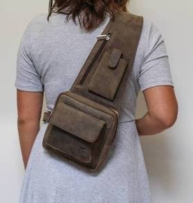 Crossbody tas leder Bear Design, Ophalen, Bruin