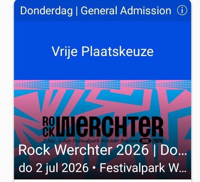Tickets Rock Werchter 2 Juli, Tickets & Billets