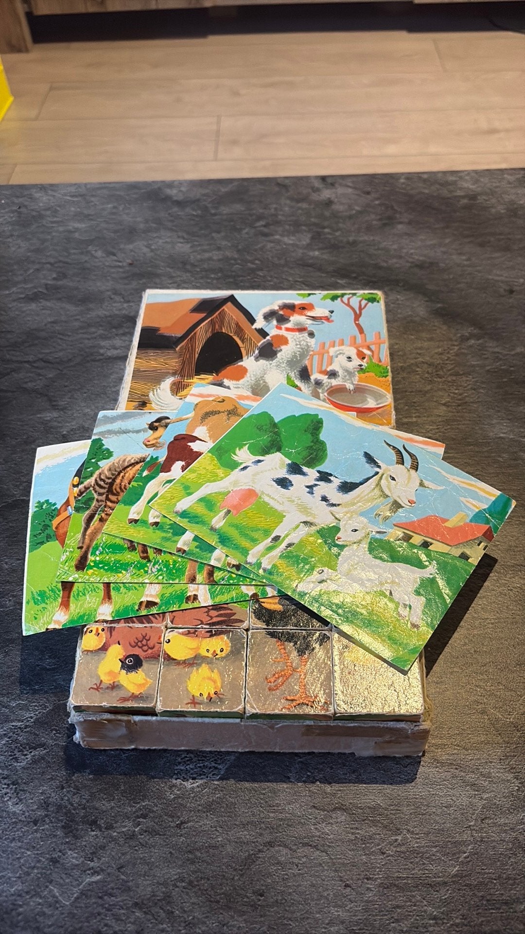 Vintage Houten Blokkenpuzzel Boerderijdieren, Ophalen of Verzenden, Gebruikt