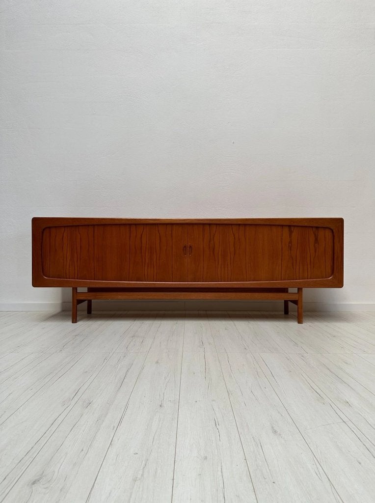 Groot Deens teak dressoir met roldeuren vintage jaren 60, Huis en Inrichting, Ophalen of Verzenden, Zo goed als nieuw, 200 cm of meer
