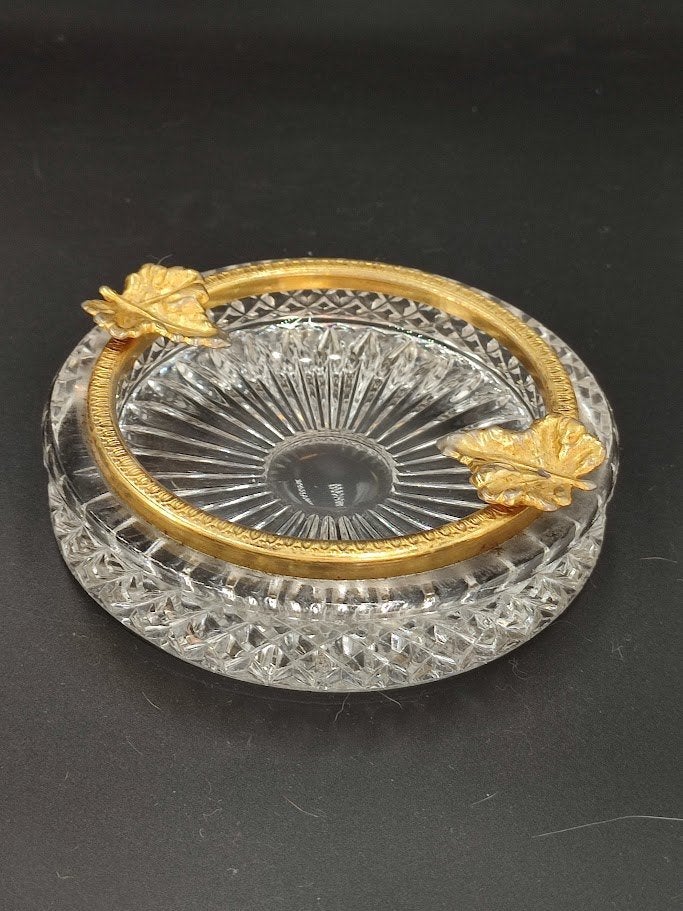 Kristallen asbak met verguld decoratief montuur – vintage, Antiek en Kunst, Ophalen of Verzenden