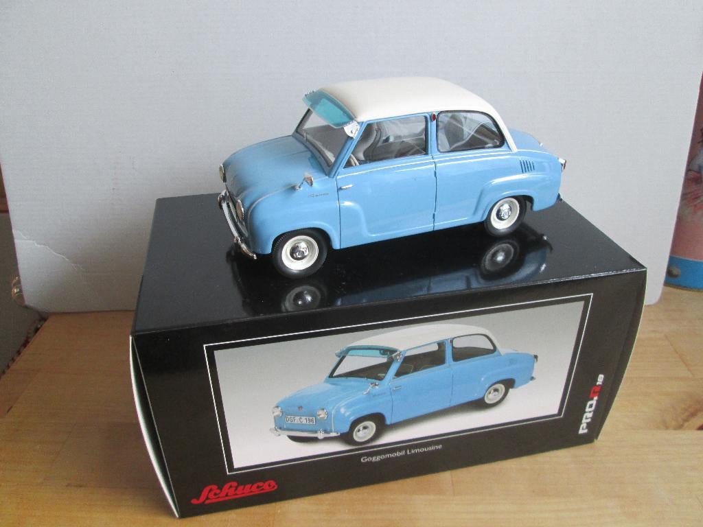 Schuco ProR Goggomobil 1:18 blau-weiß, Ophalen of Verzenden, Zo goed als nieuw, Auto, Overige merken