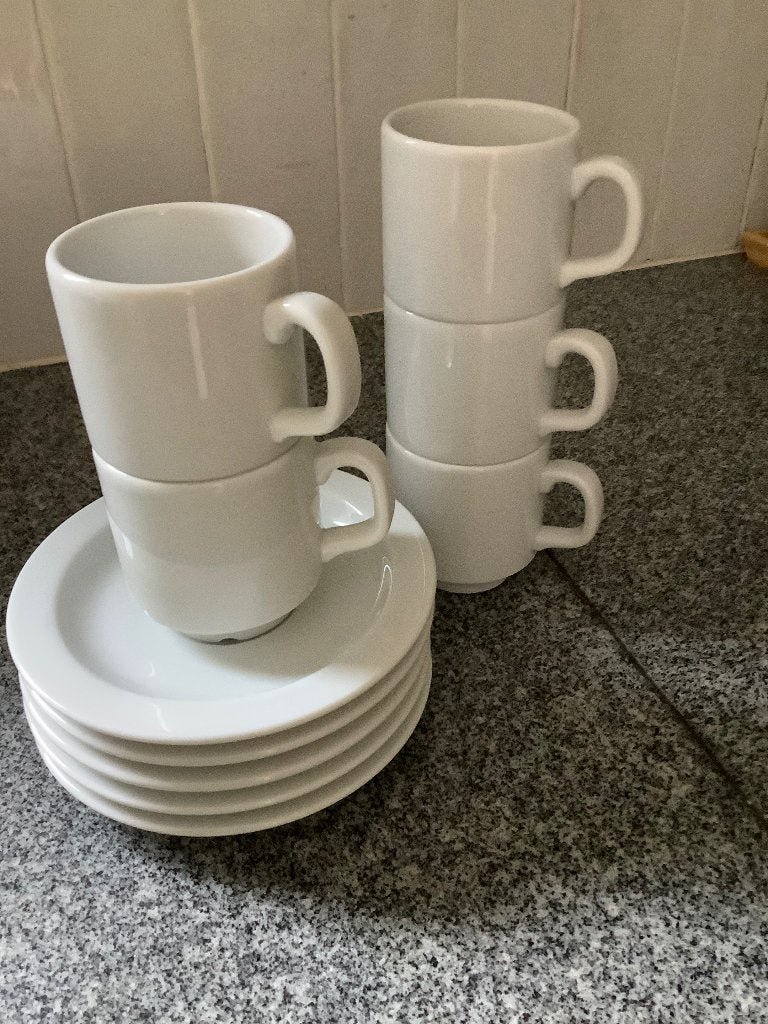 Piet Stockmans, Mosa Holland , 5 koffietassen ,wit ,retro, Ophalen of Verzenden